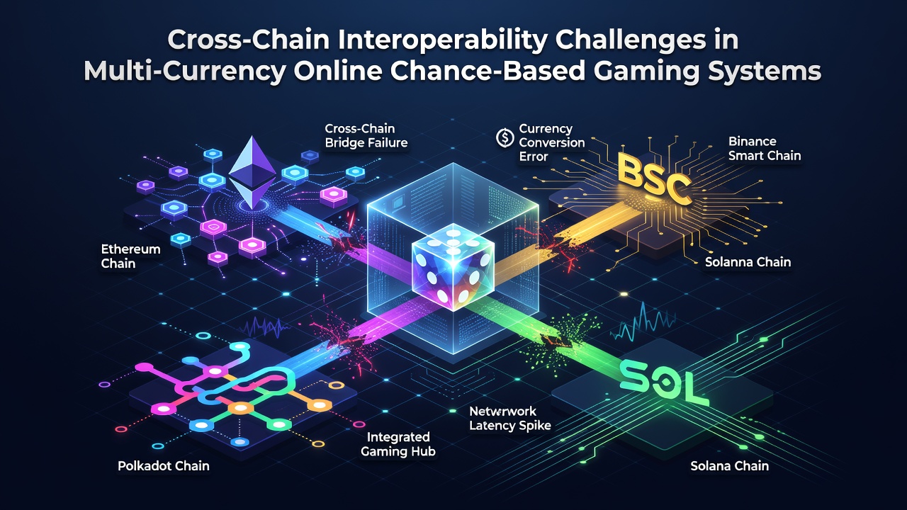 Illustration von Sicherheitsprotokollen und Brückenlösungen in vernetzten Blockchain-Glücksspielumgebungen