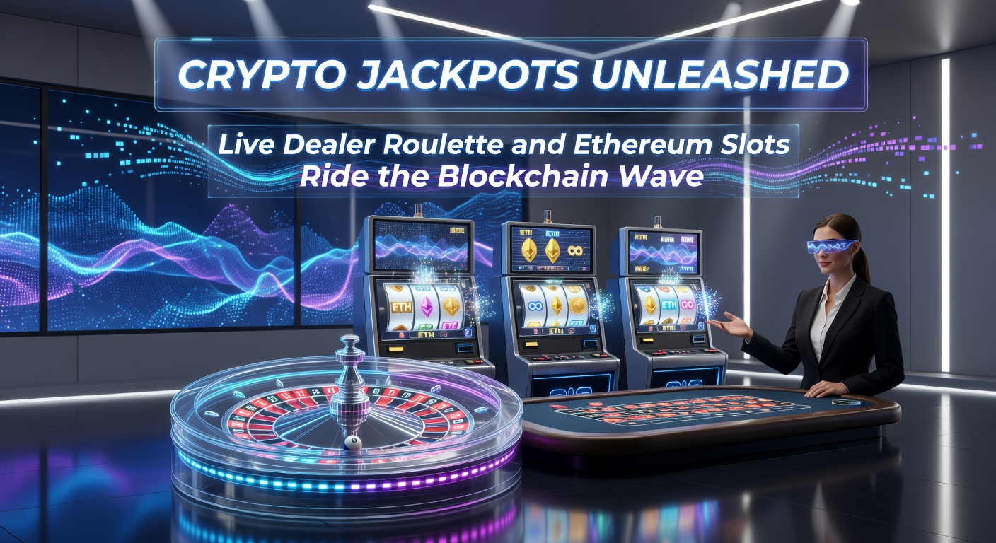 Dynamisches Bild von einem Live-Dealer-Roulette-Tisch mit Ethereum-Logos und Blockchain-Elementen im Hintergrund, das die Fusion von traditionellem Casino und Krypto-Technologie symbolisiert