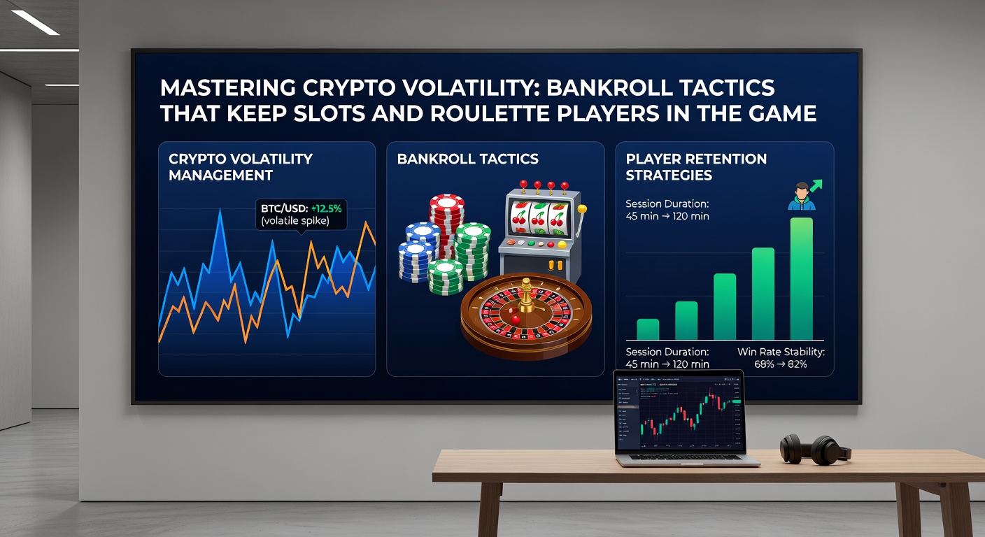 Diagramm vergleicht Bankroll-Kurven bei Krypto-Volatilität für Slots und Roulette, mit Strategien zur Stabilisierung